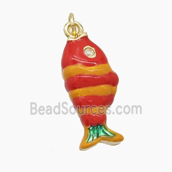 Copper Fish Pendant Red Enamel Gold Plated