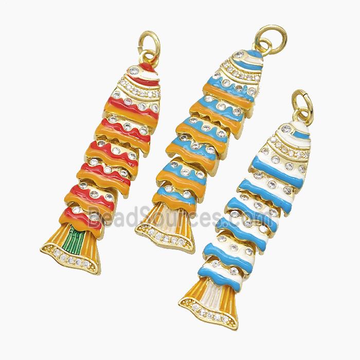 Copper Fish Pendant Pave Zirconia Enamel Gold Plated Mixed
