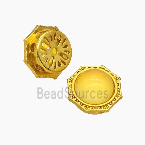 Copper Polygon Beads Pave Amber Resin Gold Plated