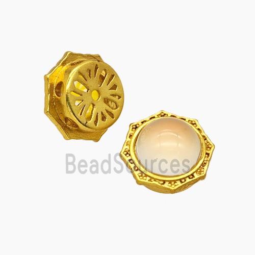 Copper Polygon Beads Peach Resin Gold Plated
