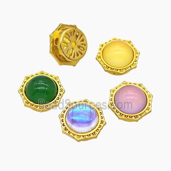 Copper Polygon Beads Pave Resin Gold Plated Mixed