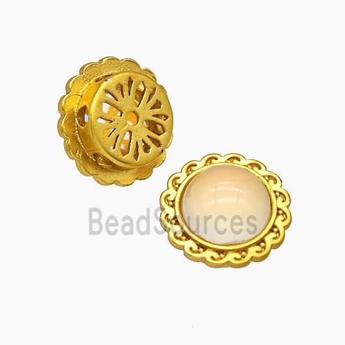 Copper Circle Beads Pave Peach Resin Gold Plated