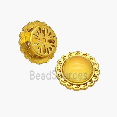 Copper Circle Beads Pave Yellow Amber Resin Gold Plated