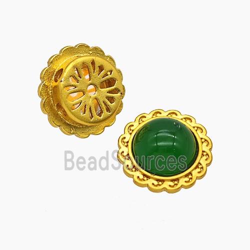 Copper Circle Beads Pave Green Jade Gold Plated