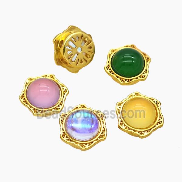 Copper Hexagon Beads Pave Resin Gold Plated Mixed