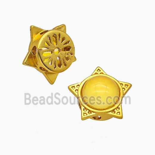 Copper Star Beads Pave Yellow Resin Gold Plated