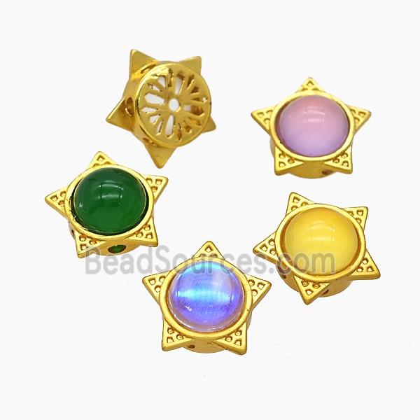Copper Star Beads Pave Resin Gold Plated Mixed