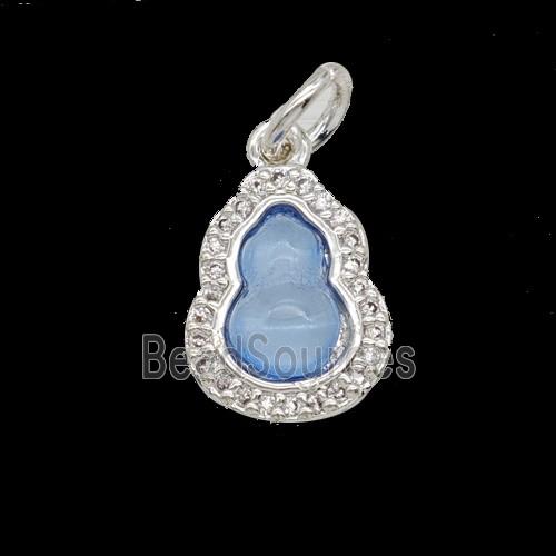 Copper Gourd Pendant Pave Zirconia Blue Catseye Shiny Silver