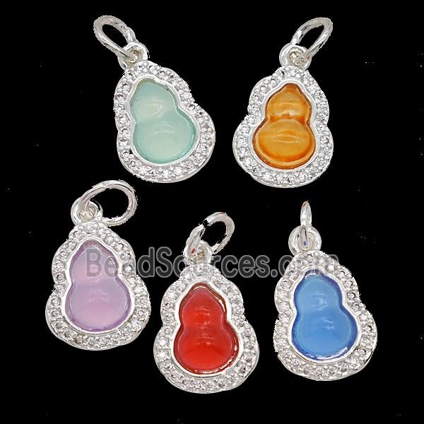 Copper Gourd Pendant Pave Zirconia Catseye Shiny Silver Mixed