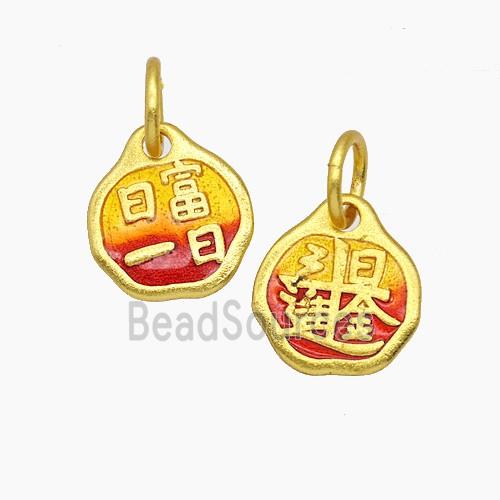 Copper Chinese Words Pendant Painted Gold Plated
