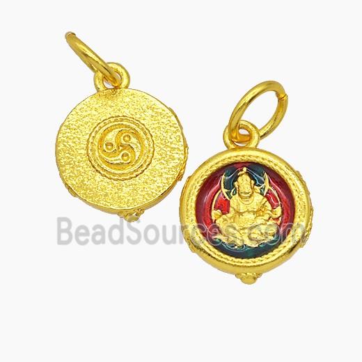 Tibetan Style Copper Buddha Pendant Painted Gold Plated
