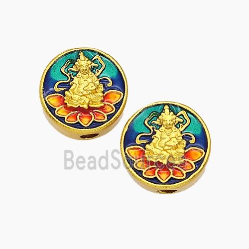 Copper Buddha Beads Multicolor Painted Coin Gold Plated