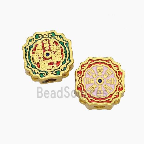 Chinese Eight Diagram Charms Copper Bagua Beads Painted Gold Plated