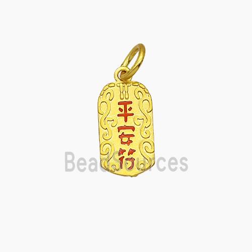 Chinese Lucky Peace Amulet Charms Copper PingAn Characters Pendant Enamel Gold Plated
