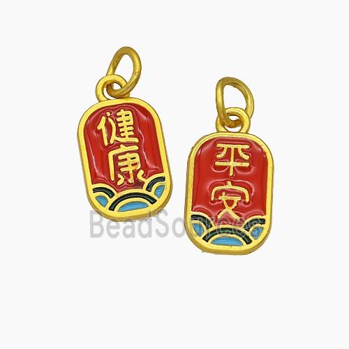 Chinese Lucky Peace Amulet Charms Copper Characters Pendant Enamel Gold Plated