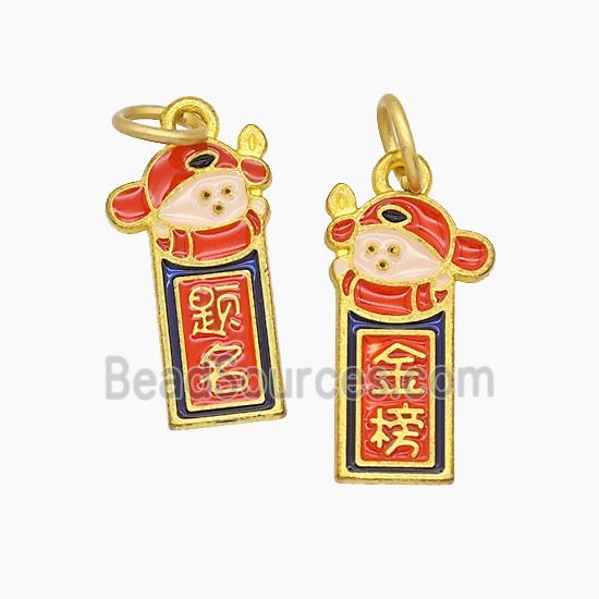 Chinese Lucky Peace Amulet Charms Copper Characters Pendant Enamel Gold Plated