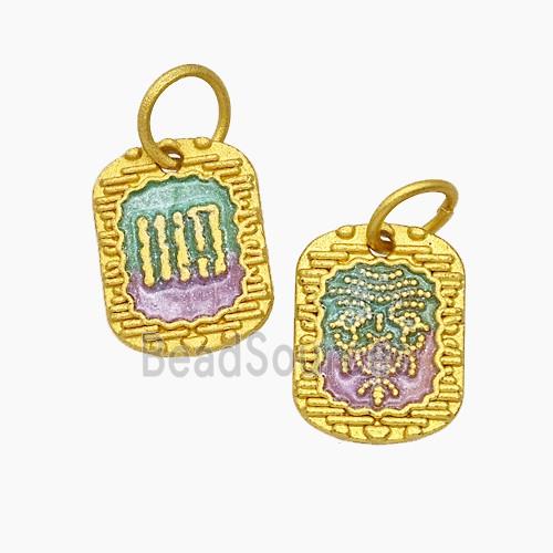 Tibetan Style Copper Amulet Pendant Enamel Gold Plated