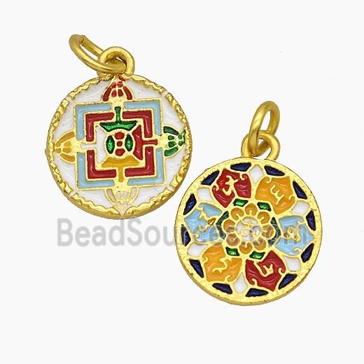Tibetan Style Copper Amulet Pendant Enamel Gold Plated
