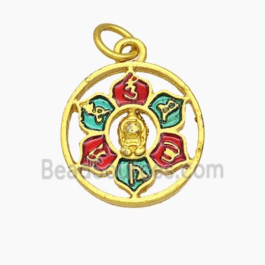 Tibetan Style Copper Amulet Pendant Painted Gold Plated