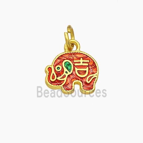 Copper Elephant Pendant Red Painted Chinese Lucky Gold Plated