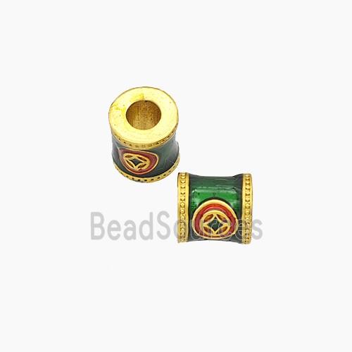Copper Tube Beads Green Painted Large Hole Gold Plated