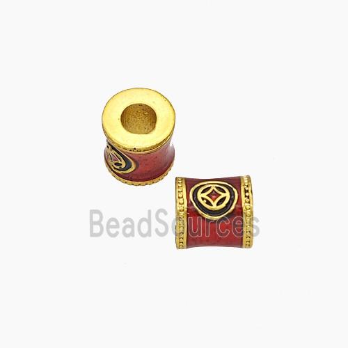 Copper Tube Beads Red Painted Large Hole Gold Plated