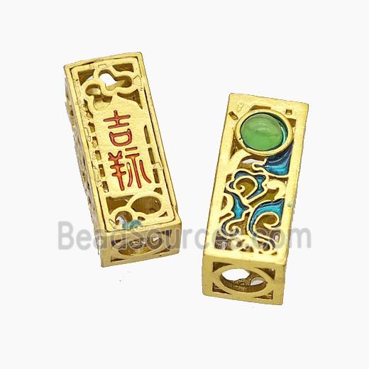 Copper Tube Beads With Chinese Lucky Words Painted Large Hole Gold Plated