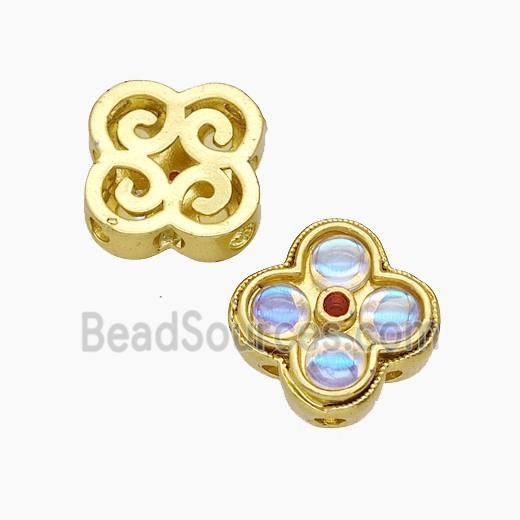 Copper Clover Beads Pave Resin Gold Plated