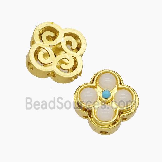 Copper Clover Beads Pave Catseye Gold Plated