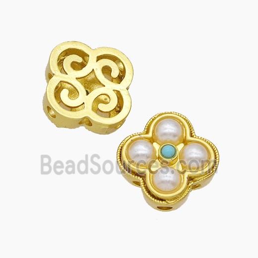 Copper Clover Beads Pave Resin Gold Plated