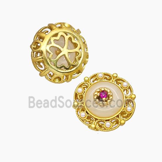 Copper Button Beads Pave Resin Gold Plated