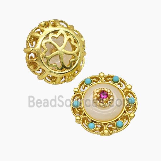 Copper Button Beads Pave Resin Gold Plated