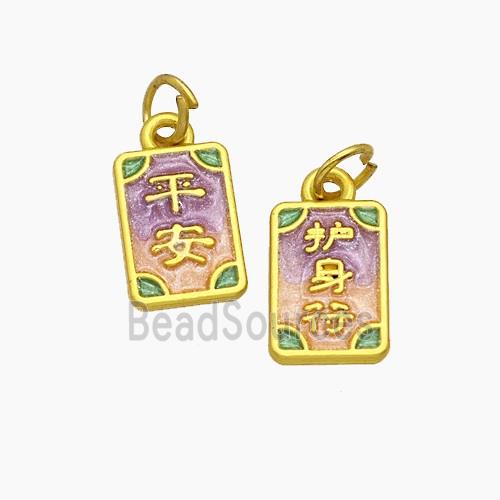 Chinese Style Blessings Charms Copper PingAn Amulet Pendant Painted Gold Plated