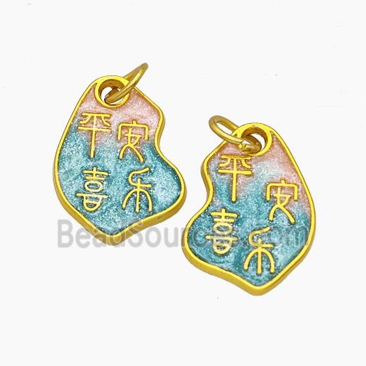 Chinese Style Blessings Charms Copper PingAn Xile Amulet Pendant Painted Gold Plated