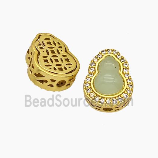 Copper Gourd Beads Pave Jade Fulu Gold Plated