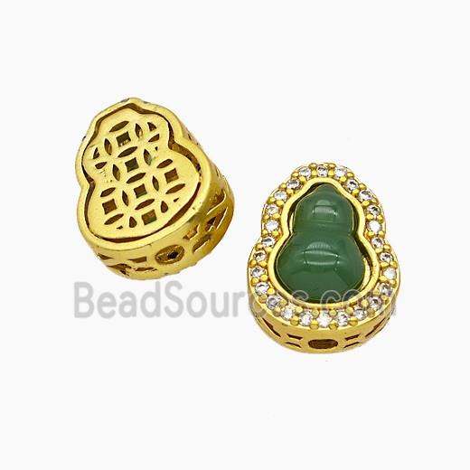Copper Gourd Beads Pave Jade Fulu Gold Plated