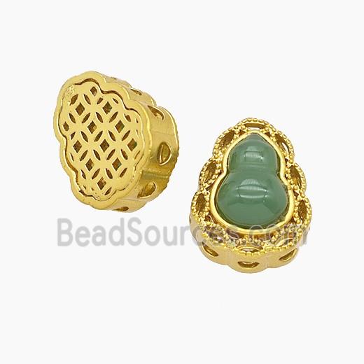 Copper Gourd Beads Pave Jade Fulu Gold Plated