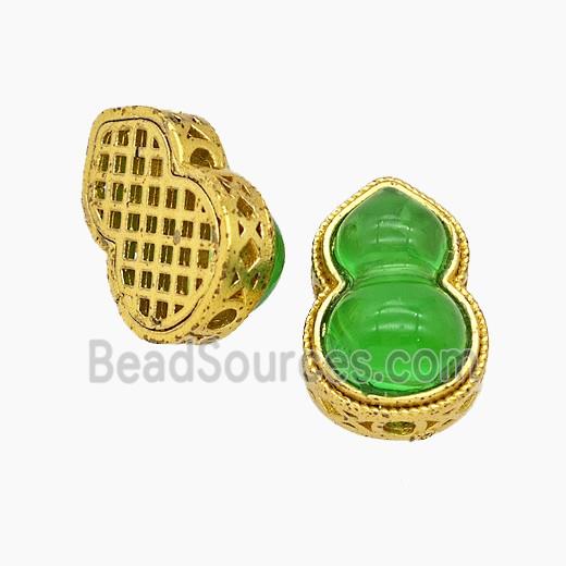 Copper Gourd Beads Pave Jade Fulu Gold Plated