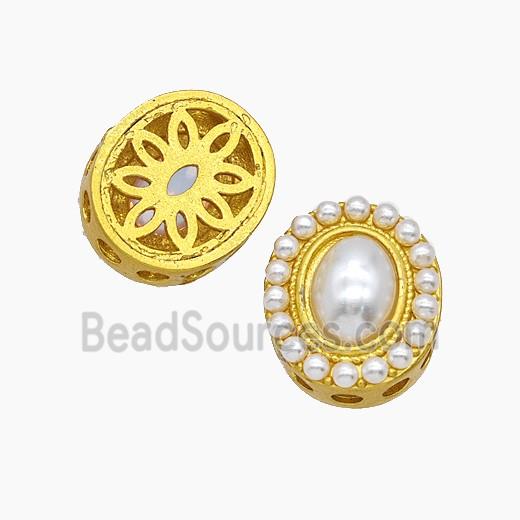 Copper Oval Beads Pave Resin Gold Plated