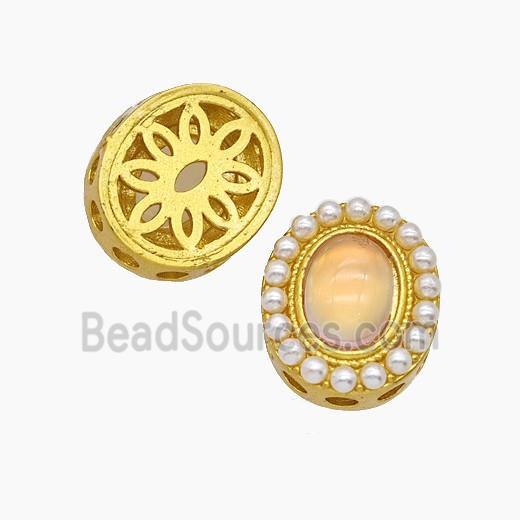 Copper Oval Beads Pave Resin Gold Plated