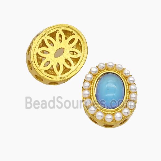 Copper Oval Beads Pave Opalite Gold Plated
