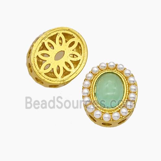 Copper Oval Beads Pave Catseye Gold Plated