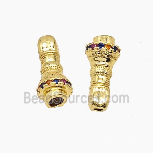 Tibetan Style Copper Prayer Bell Beads Pave Rhinestone Gold Plated