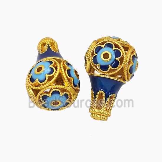Tibetan Style Copper Guru Beads Enamel Gold Plated
