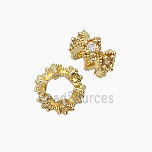Copper Rondelle Beads Pave Zirconia Gold Plated