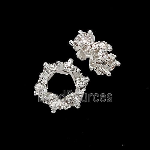 Copper Rondelle Beads Pave Zirconia Shiny Silver