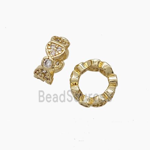 Copper Bowknot Beads Pave Zirconia Gold Plated