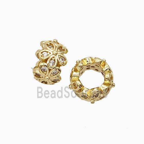 Copper Flower Beads Pave Zirconia Gold Plated