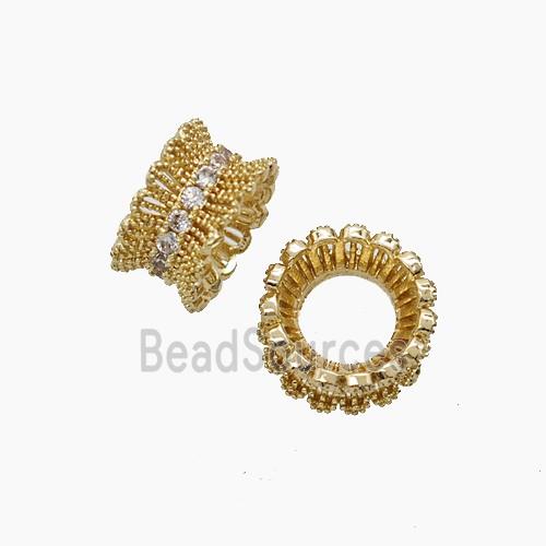 Copper Rondelle Beads Pave Zirconia Gold Plated
