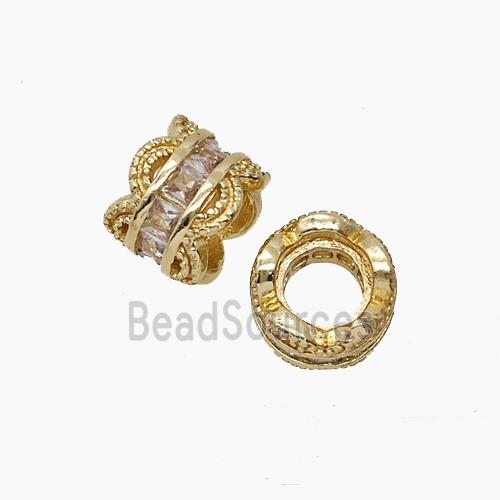 Copper Tube Beads Pave Zirconia Gold Plated